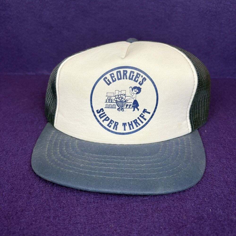Vintage Snapback Trucker Hat Geoge’s Super Thrift Blue White